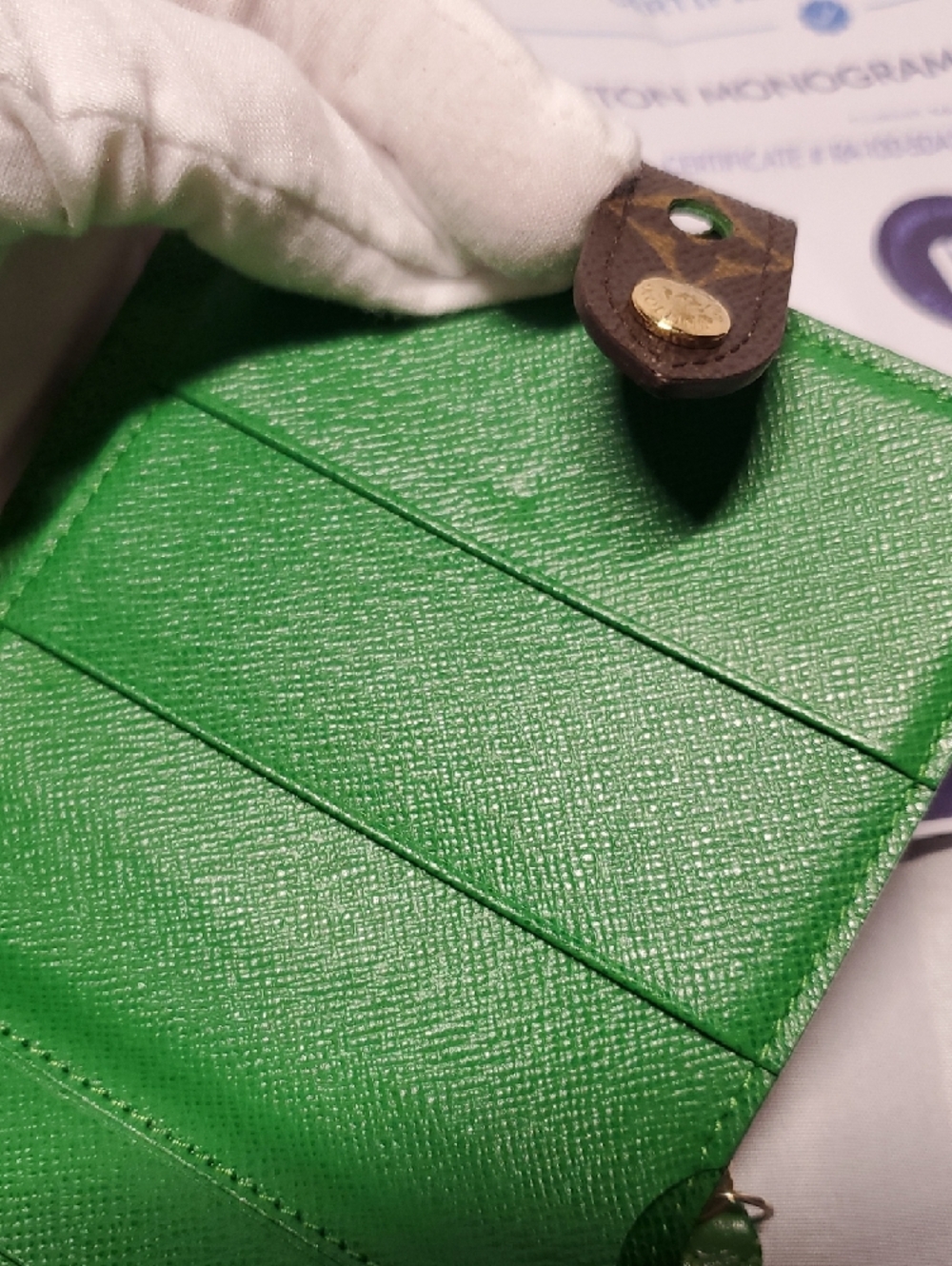 Authentic Louis Vuitton Brown Monogram Wallet with Green Accents - Picture 13 of 16